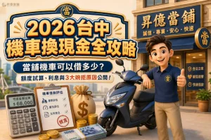 2026台中機車換現金全攻略-昇億當舖機車借款